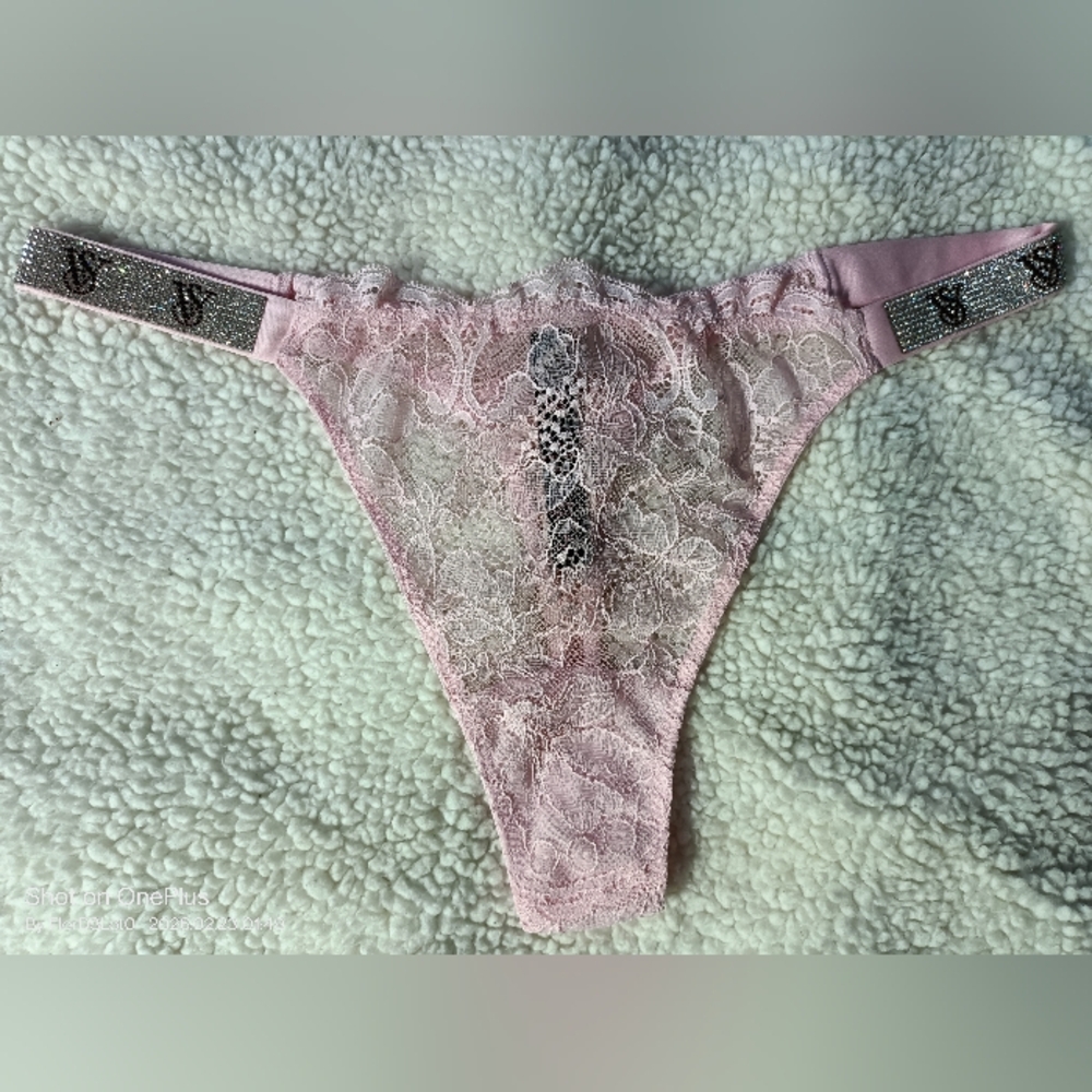 Victoria's Secret Pink Lace Thong with Silver Accents
